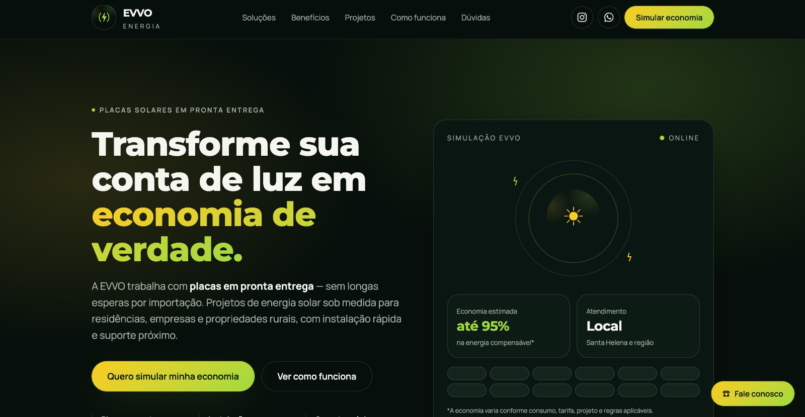Projeto desenvolvido para EVVO Energia