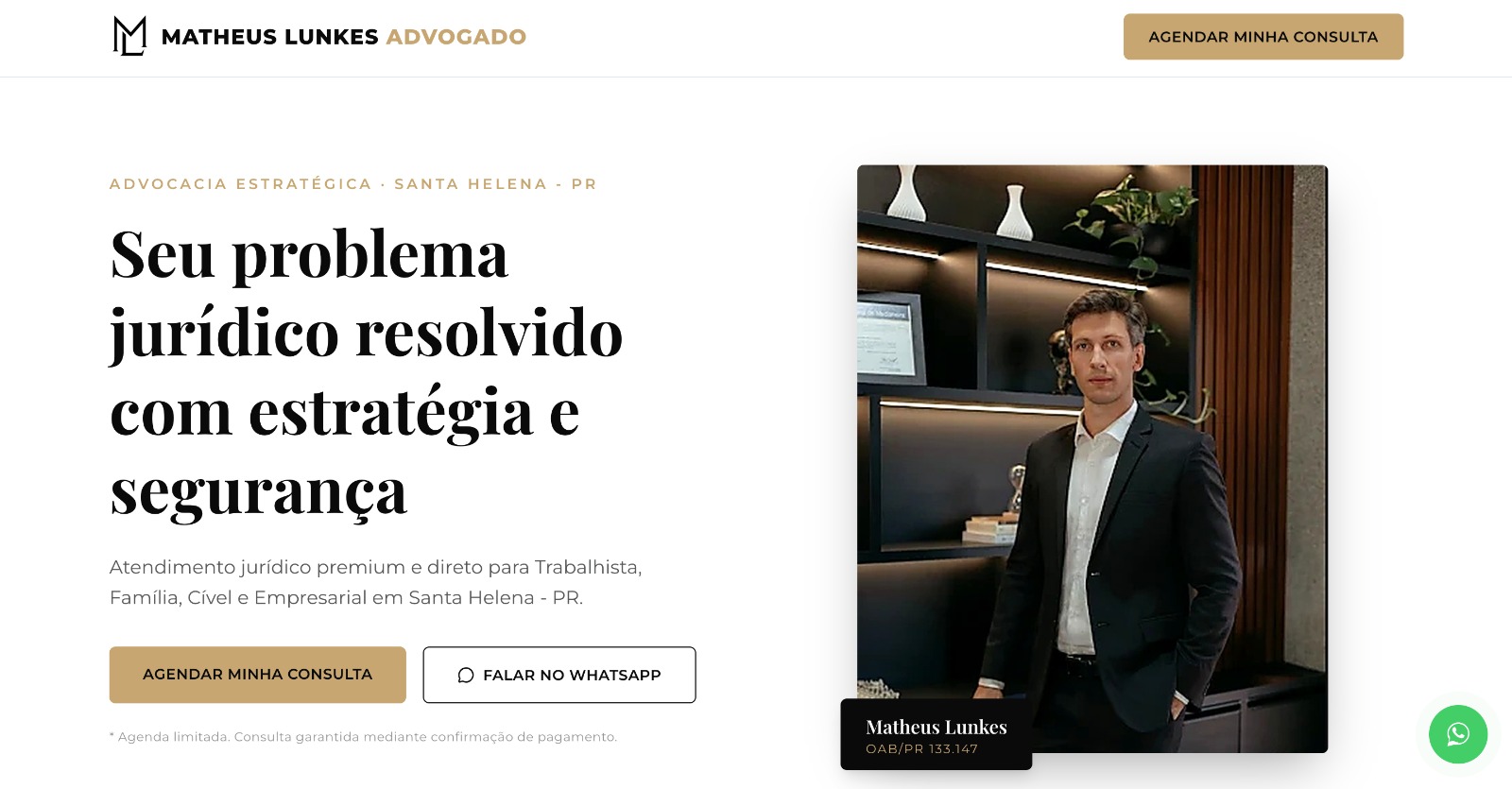 Projeto desenvolvido para Matheus Lunkes Advogado